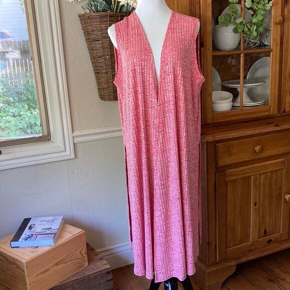 LuLaRoe Open Front Long Sleeveless Heatherd Red Joy Duster Size Large - Picture 1 of 10